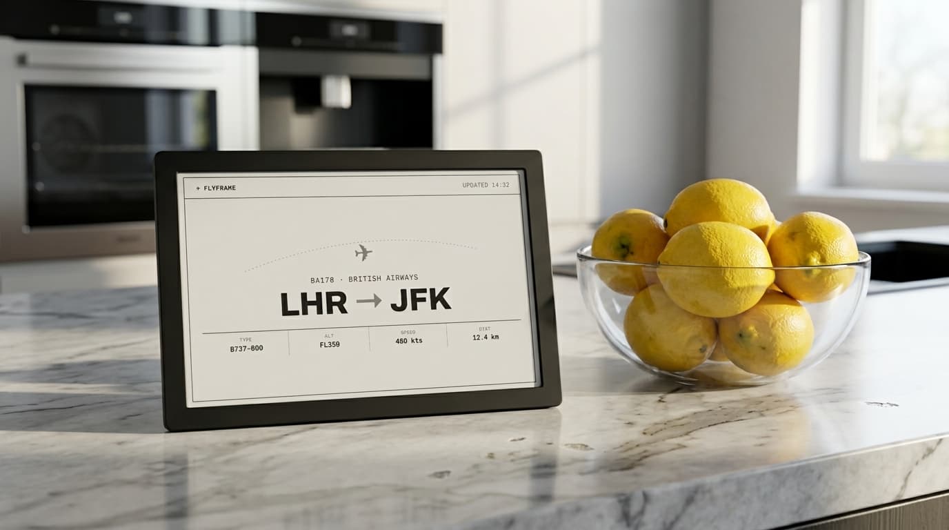 FlyFrame on a kitchen counter