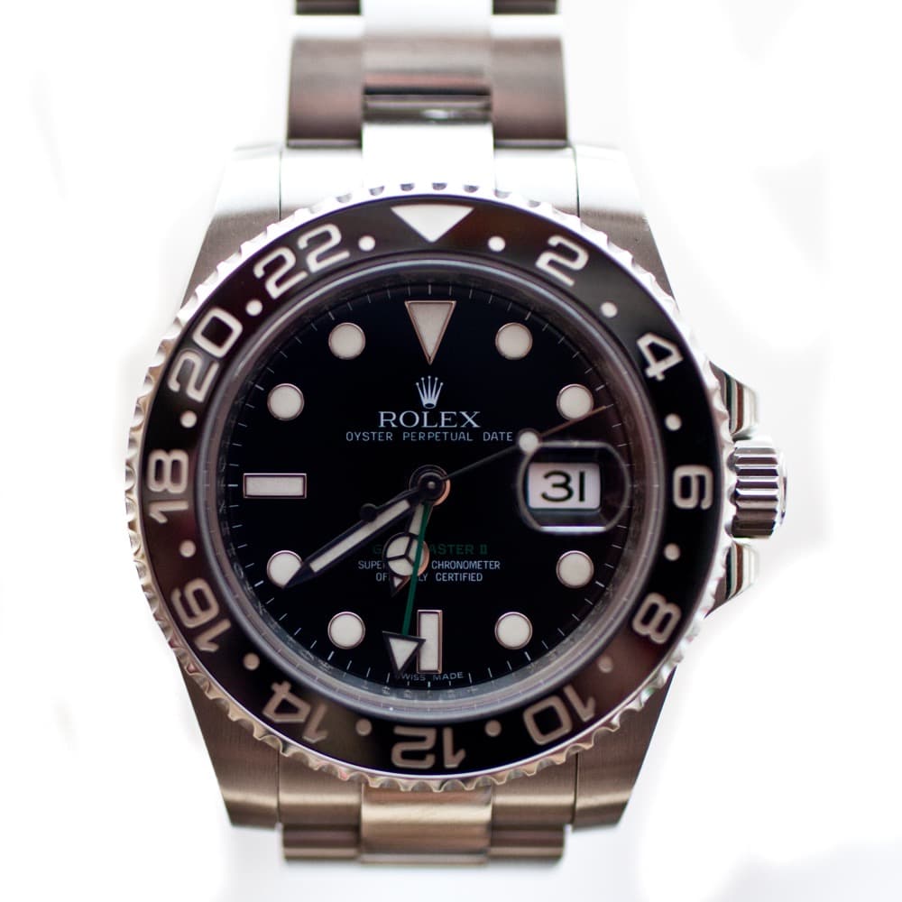 Rolex GMT-Master II with its 24-hour hand and two-tone bezel, the jet-age travel watch
