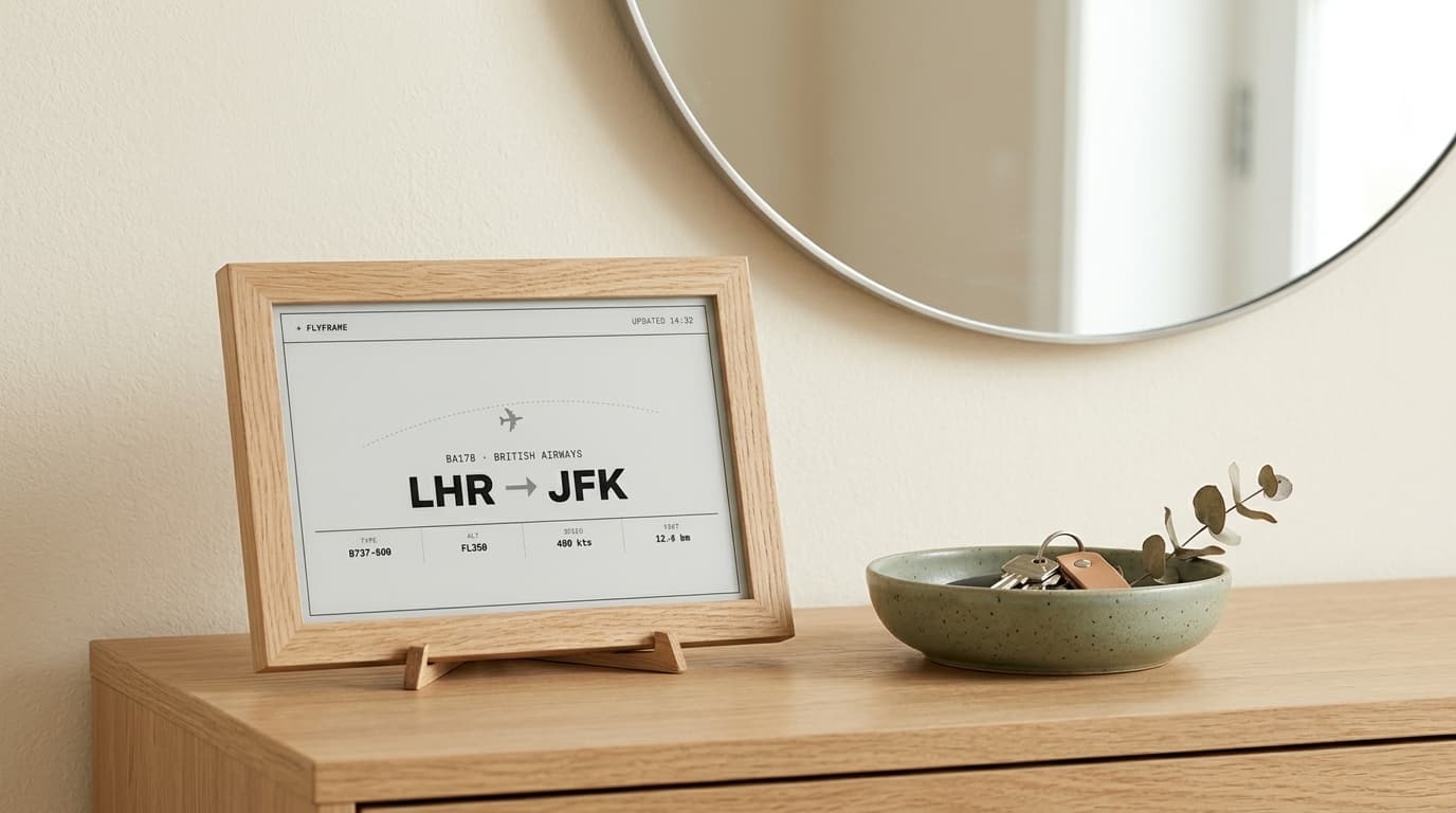 FlyFrame in oak on a desk